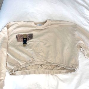 Bershka Cropped Tan Sweatshirt